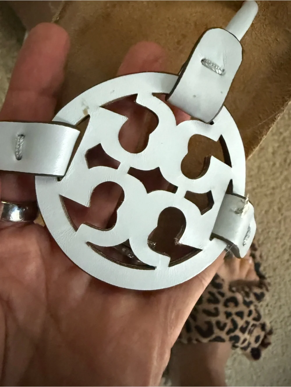 Tory Burch White Leather Logo Thong Sandals